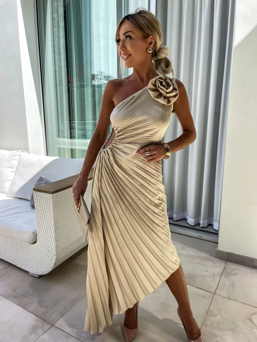 Lily - Women's Romantic Floral One-Shoulder Dress