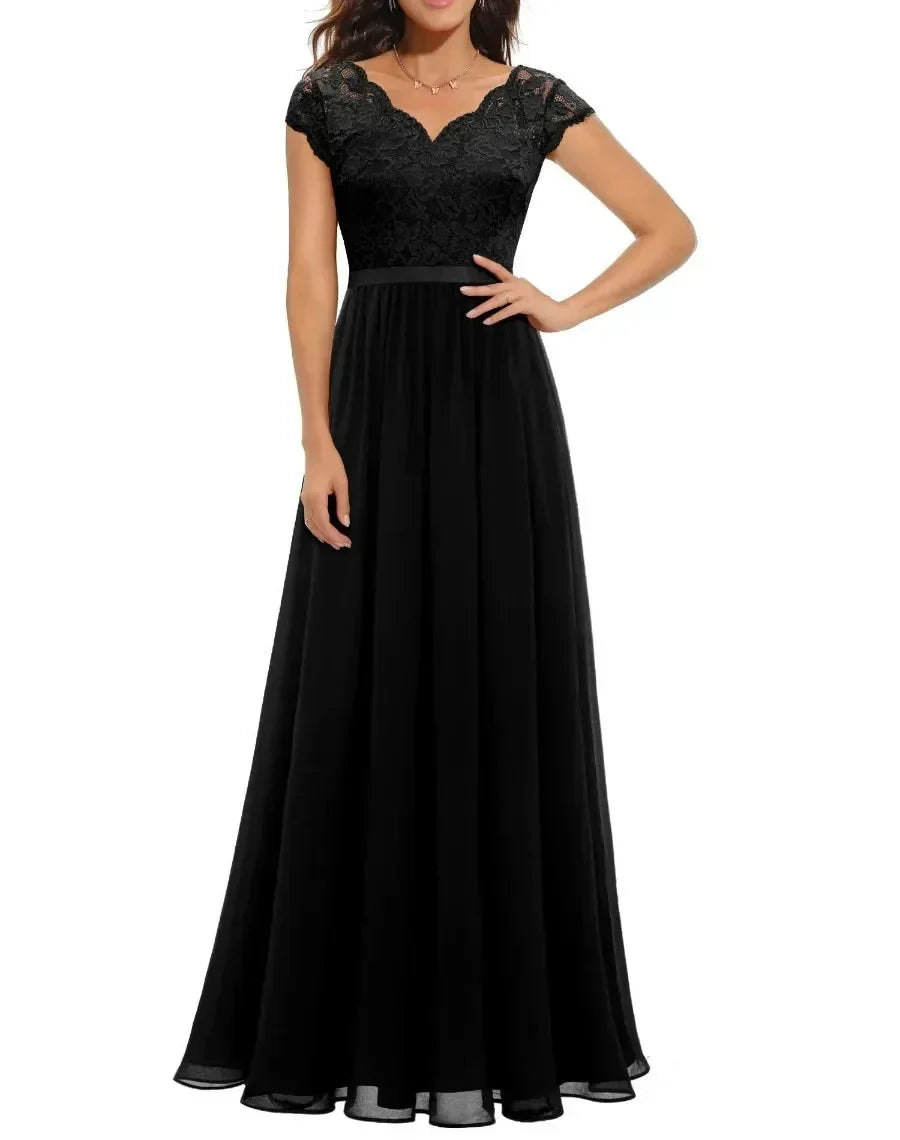 Gaia - Women's Fitted Maxi Dress in Lace Trim with Wide Leg - photo 4
