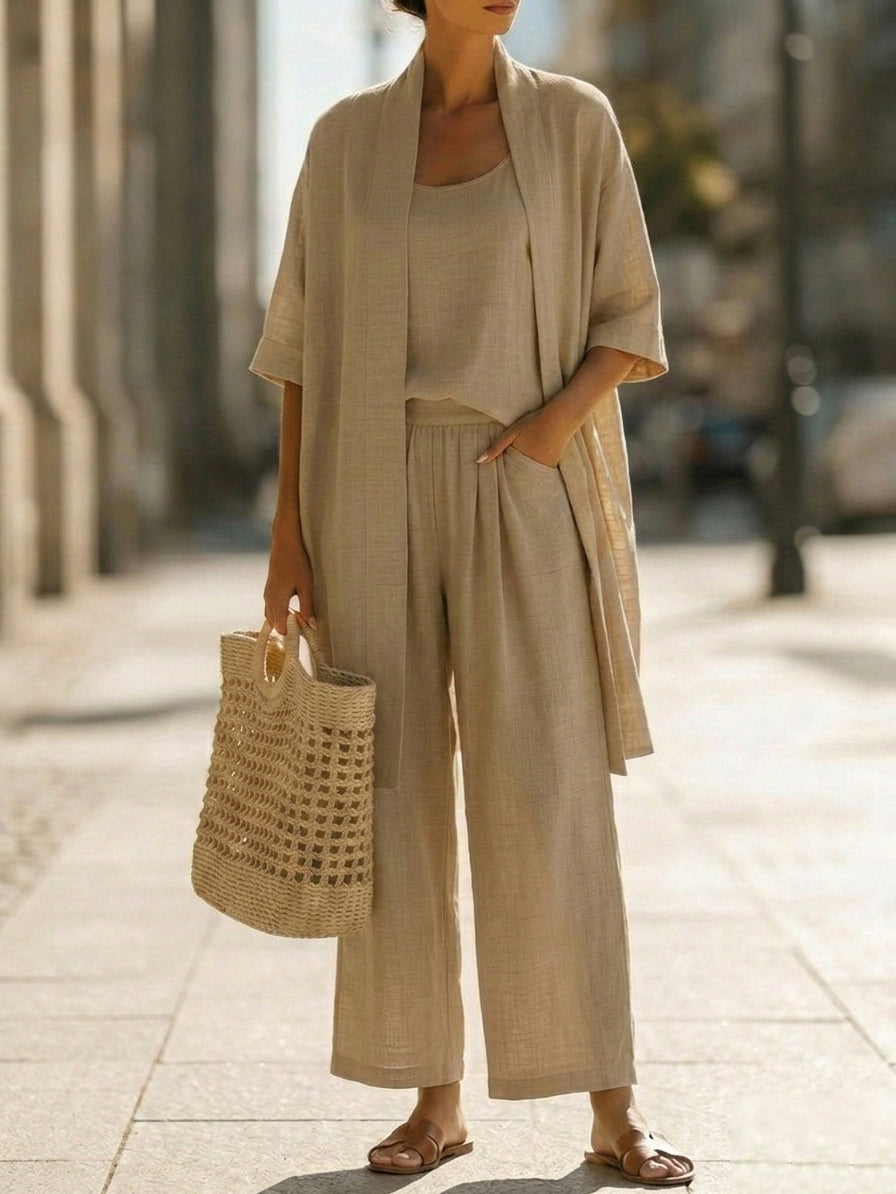 Francesca - Women's Tailored Three-Piece Set in Linen