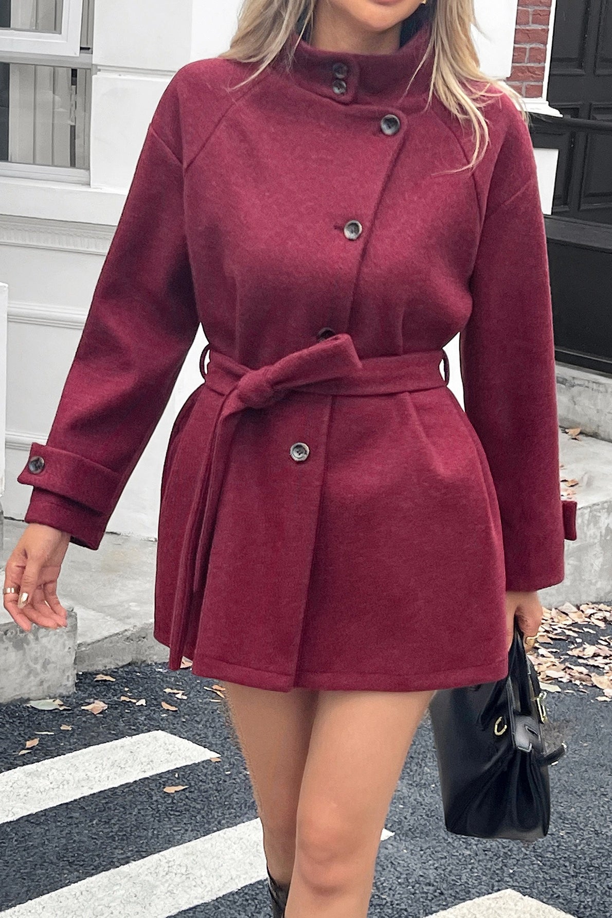 Gale - Women's Wrap Coat with Ruching - photo 8