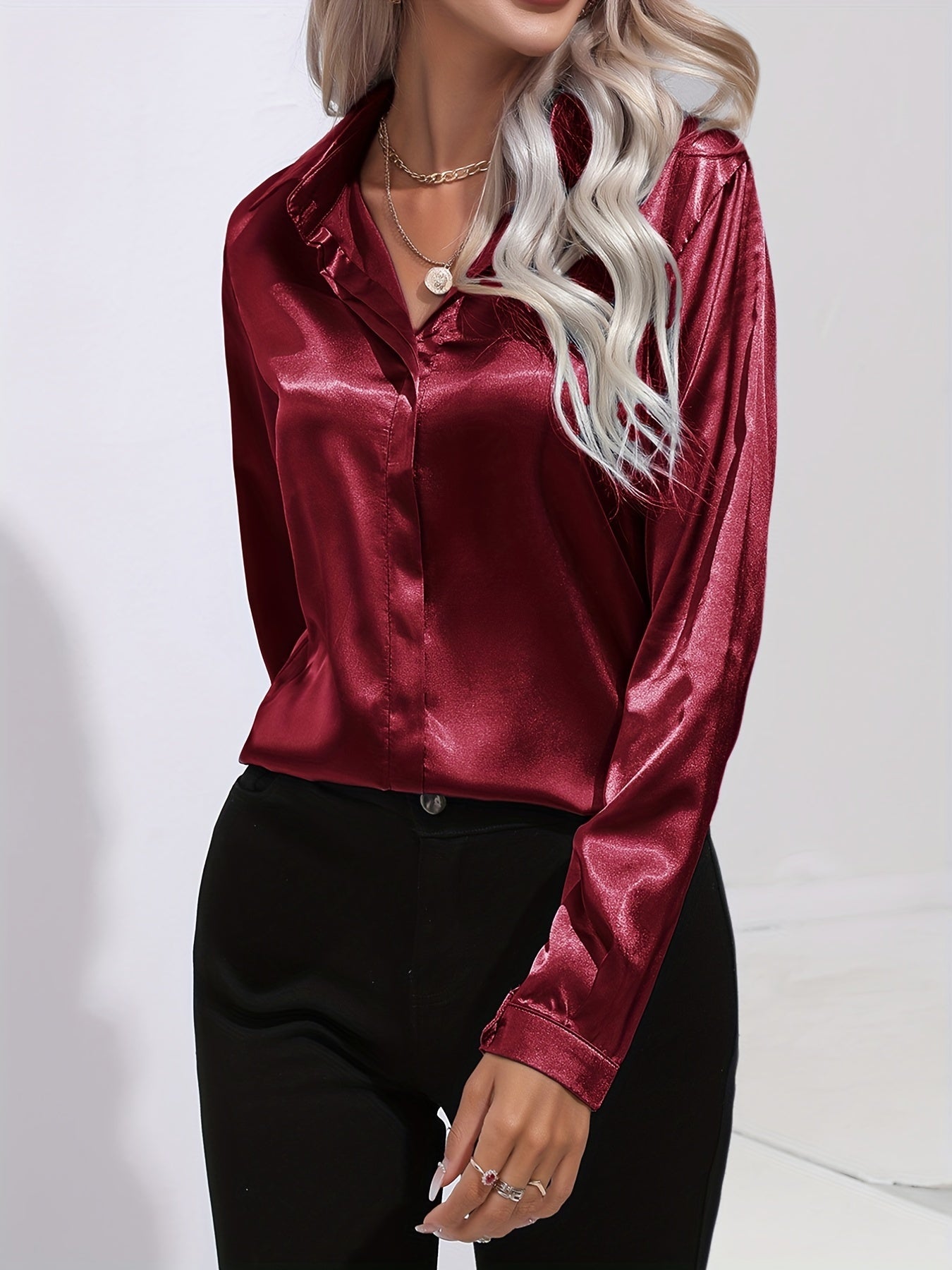 Georgette - Women's Satin Blouse with Long Sleeves - photo 12