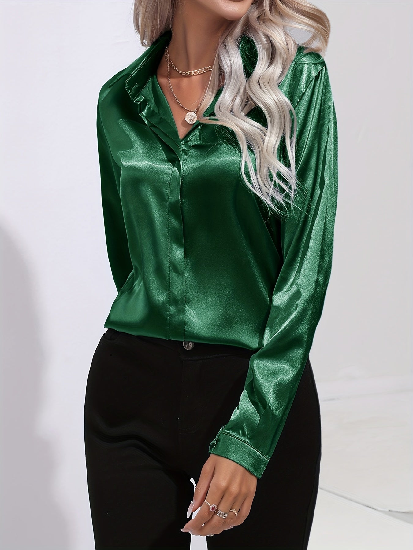 Georgette - Women's Satin Blouse with Long Sleeves - photo 14