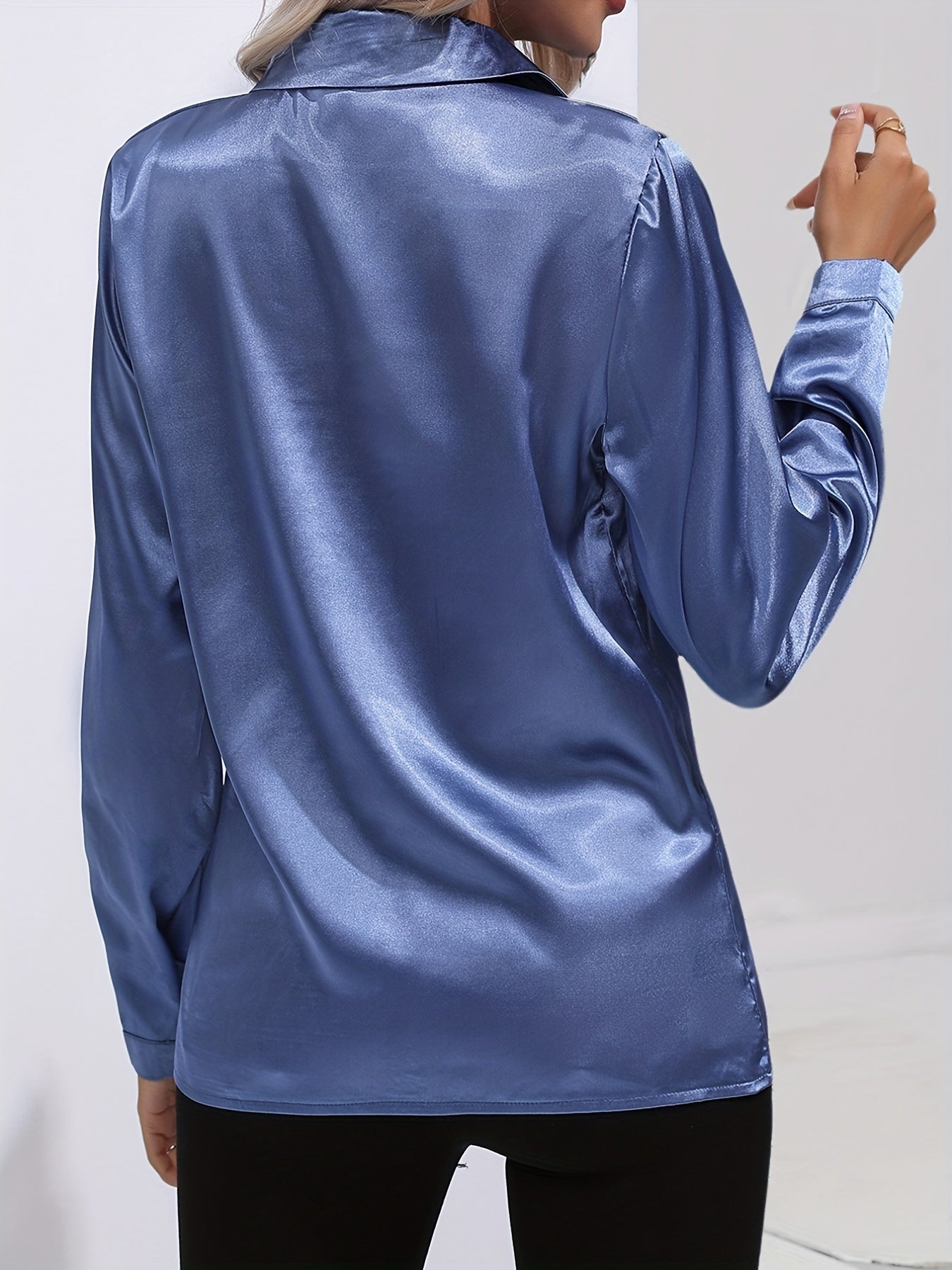 Georgette - Women's Satin Blouse with Long Sleeves - photo 2