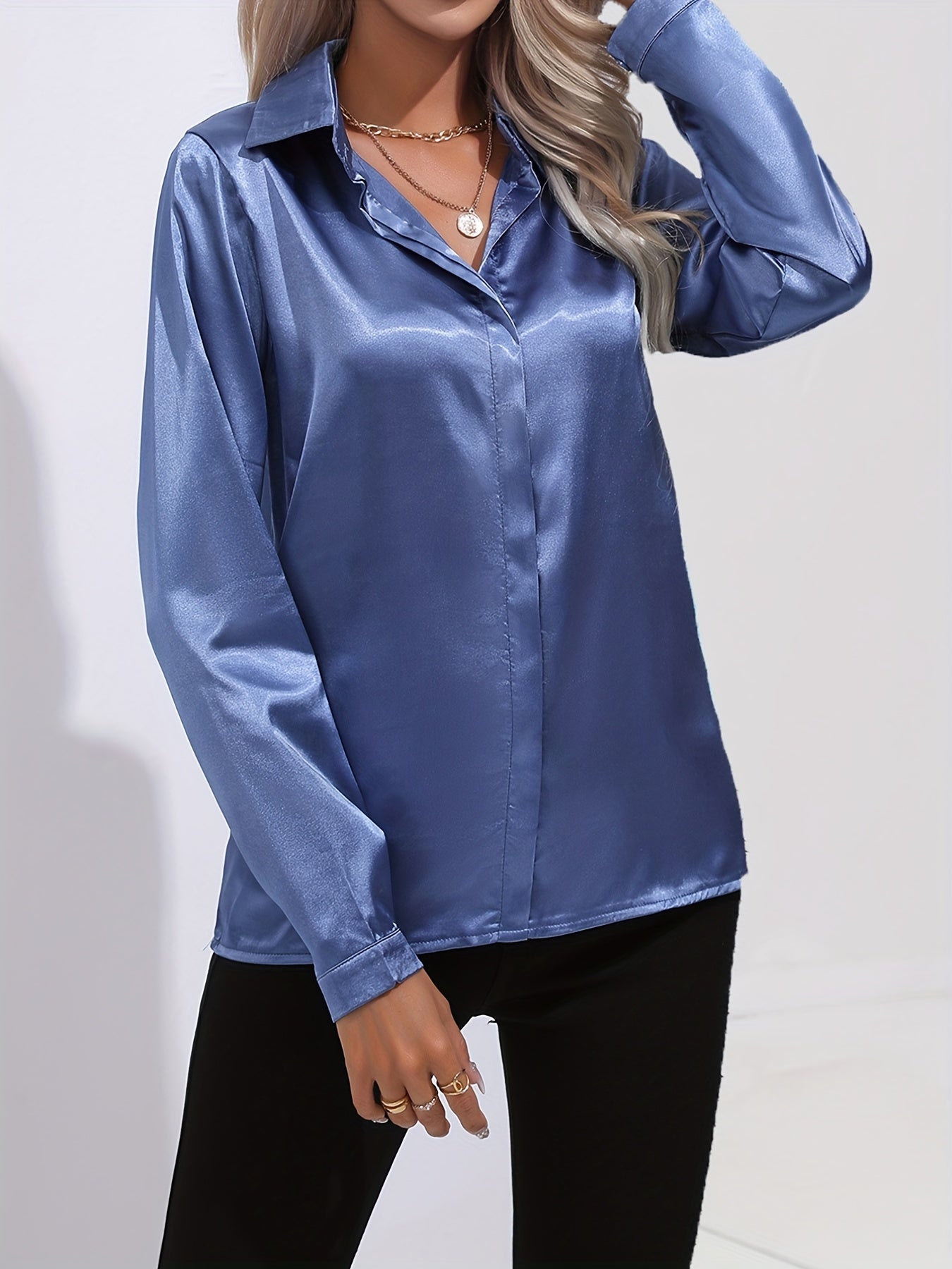 Georgette - Women's Satin Blouse with Long Sleeves - photo 3