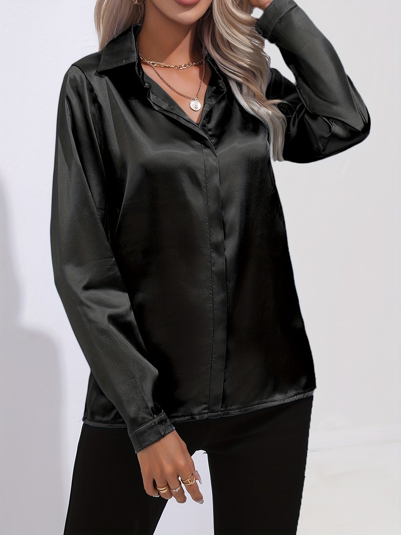 Georgette - Women's Satin Blouse with Long Sleeves - photo 4