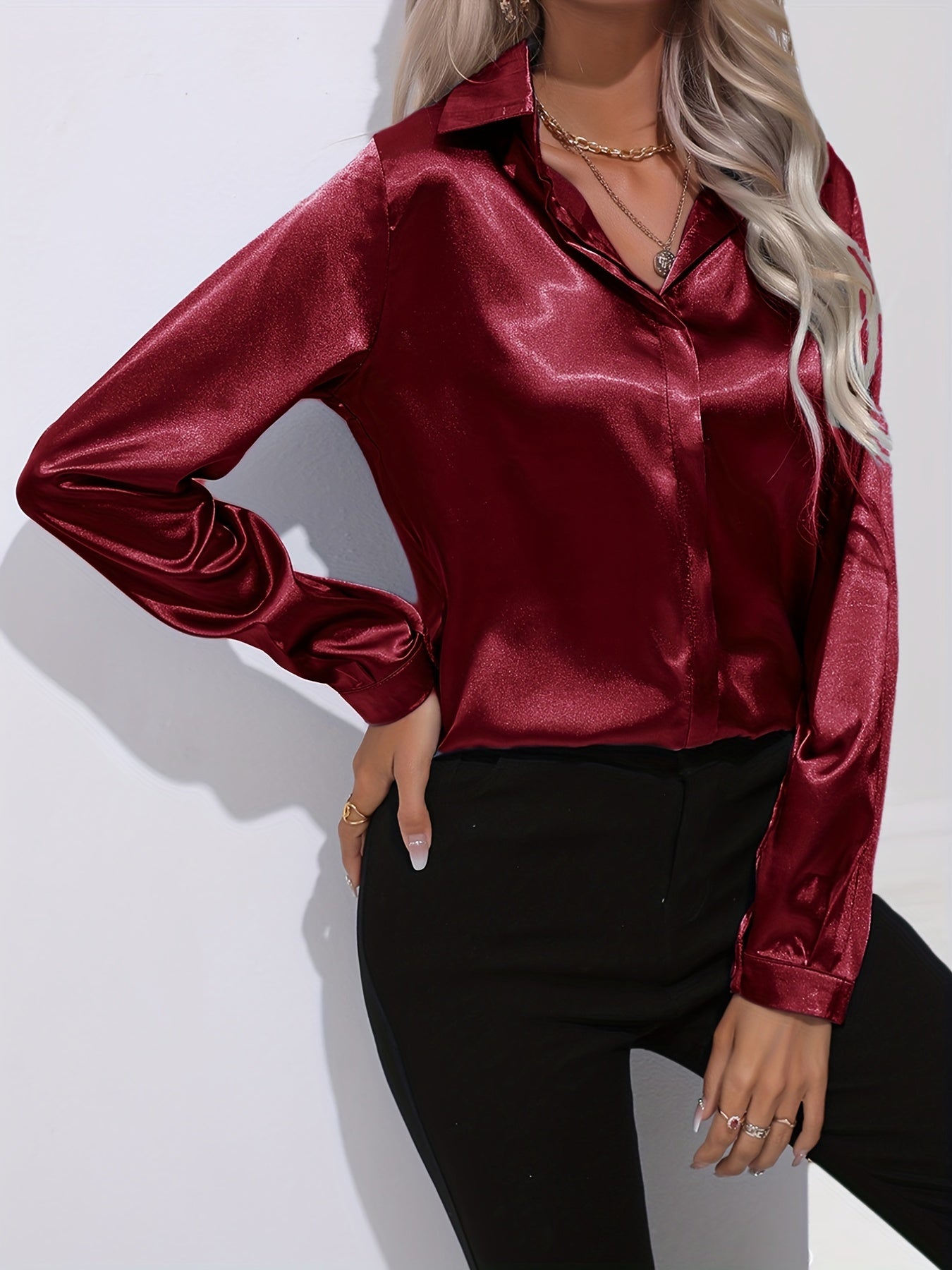 Georgette - Women's Satin Blouse with Long Sleeves - photo 6