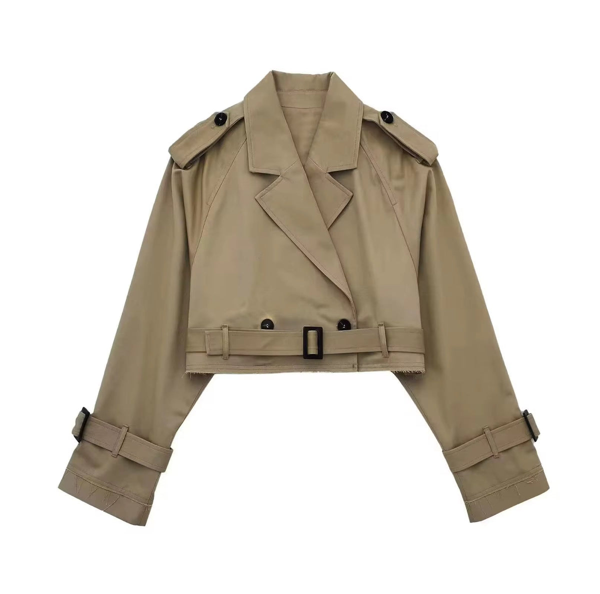 Georgie - Women's Cropped Trench Coat with Button Front - photo 2
