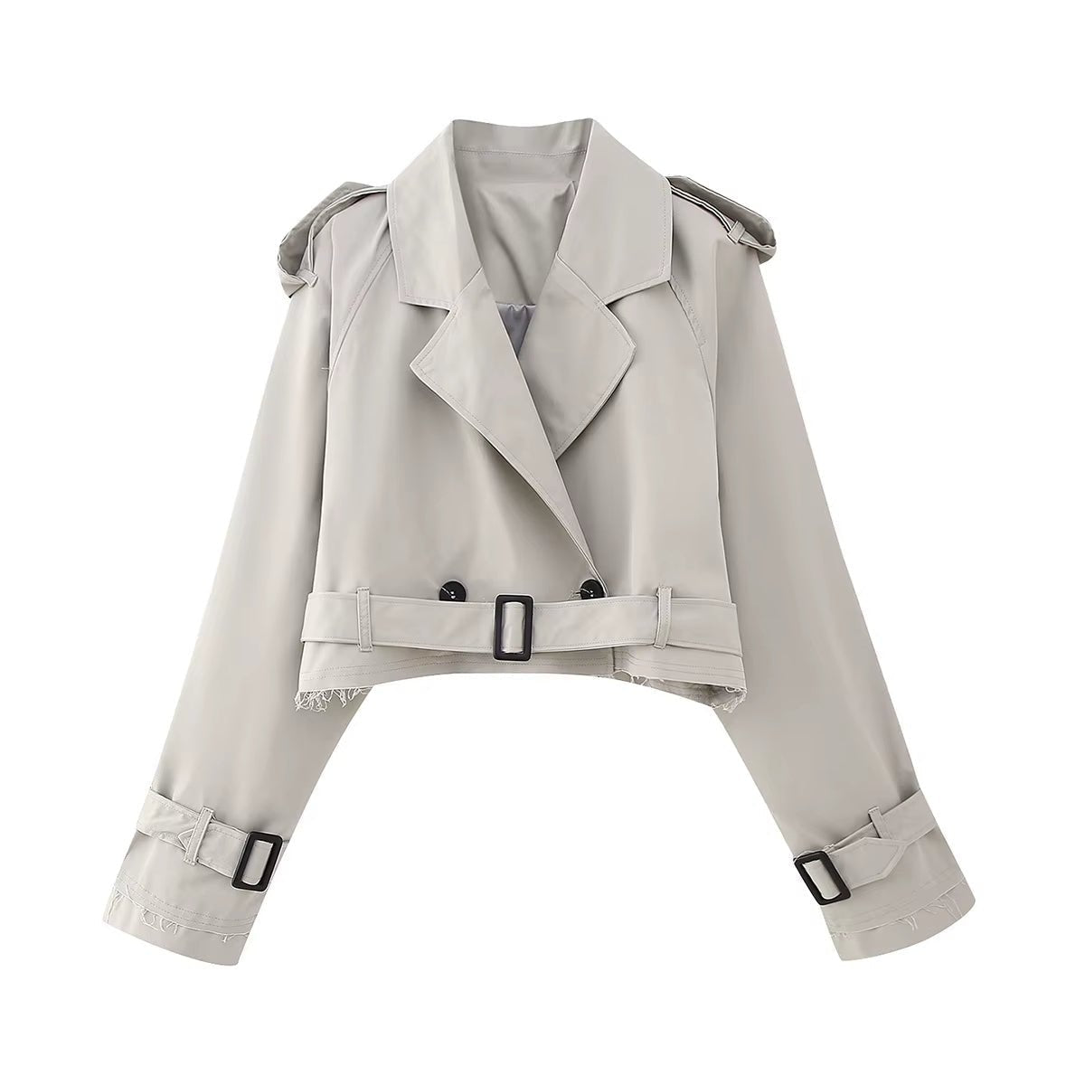Georgie - Women's Cropped Trench Coat with Button Front - photo 3