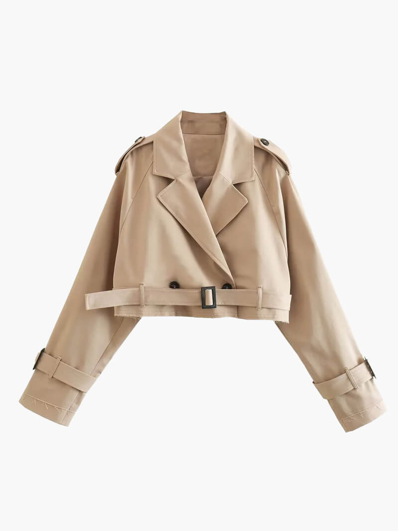 Georgie - Women's Cropped Trench Coat with Button Front - photo 5