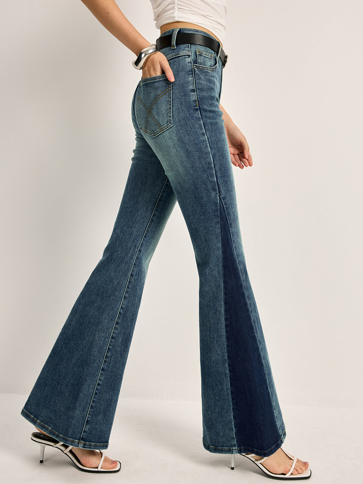 Greer - Women's Two-Tone High Waist Bootcut Flare Jeans - photo 1