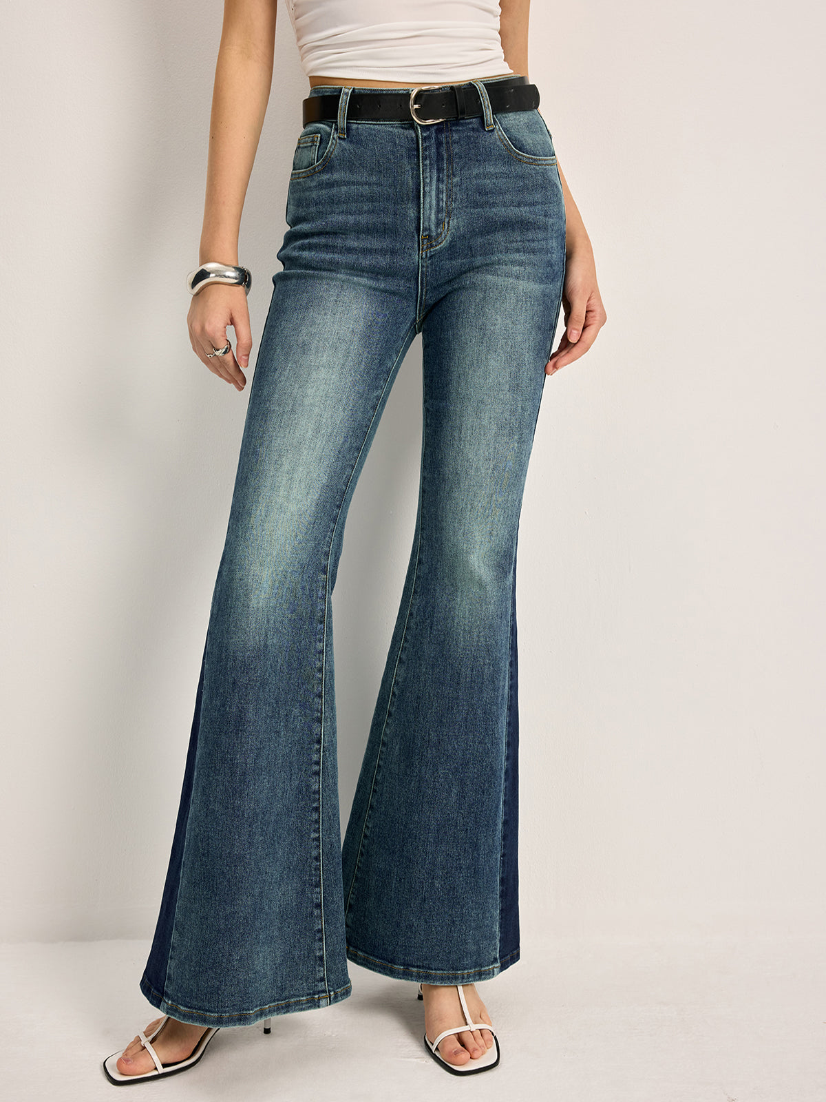 Greer - Women's Two-Tone High Waist Bootcut Flare Jeans - photo 2