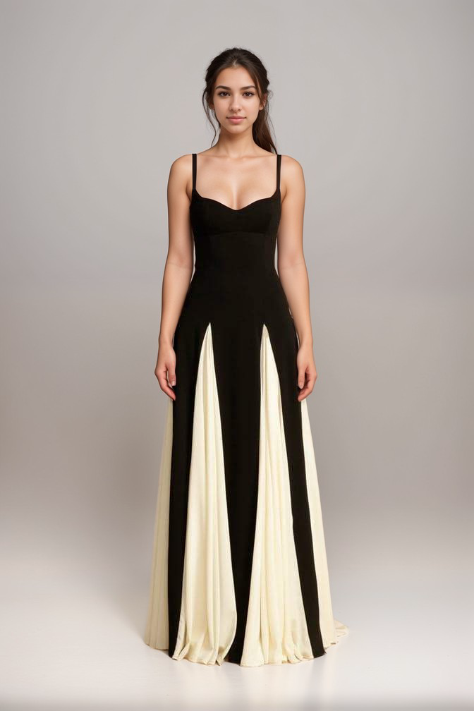 Maris - Women's Timeless Elegance Maxi Gown Black White Satin Blend