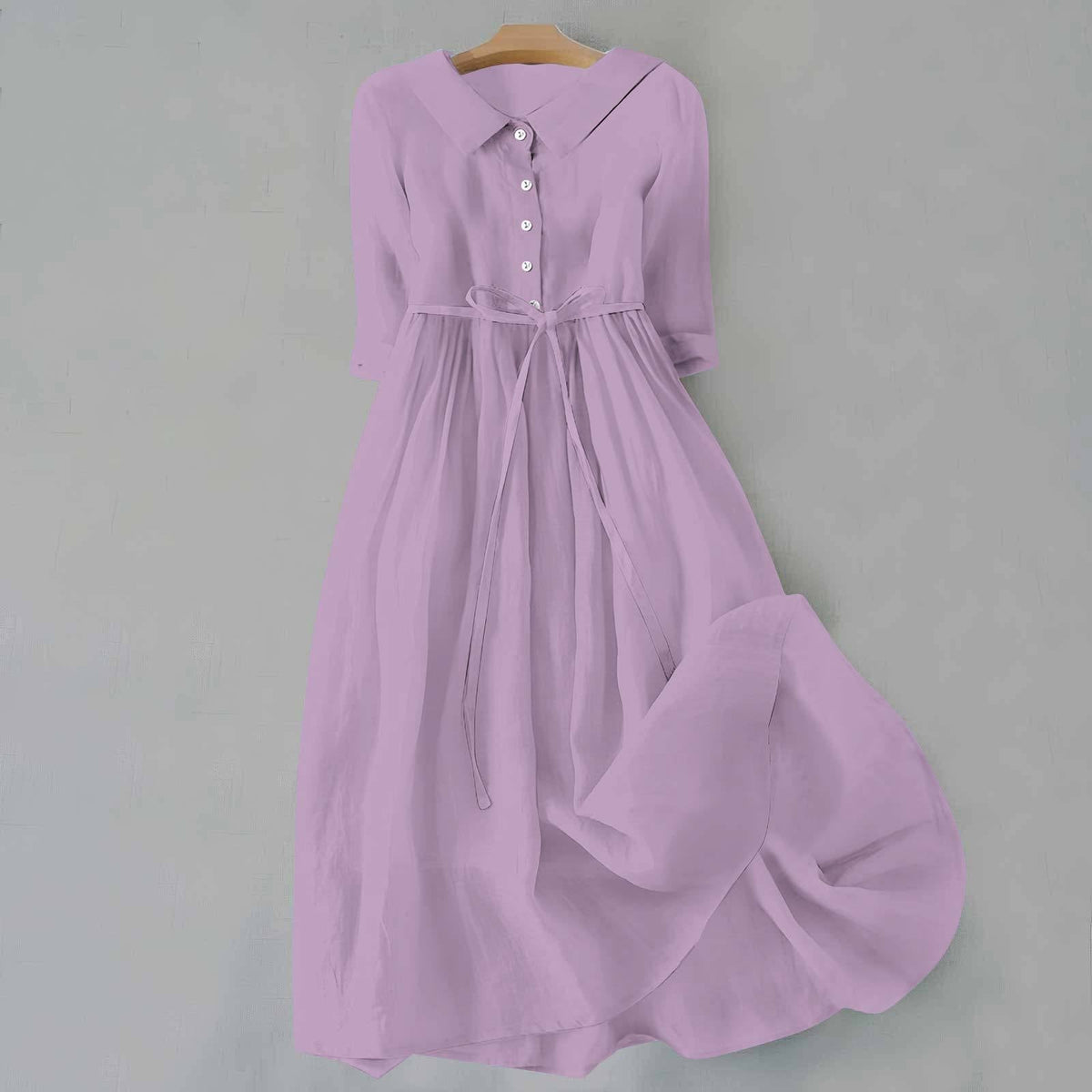 Gwen - Women's Linen Midi Dress with Tie Waist - photo 9