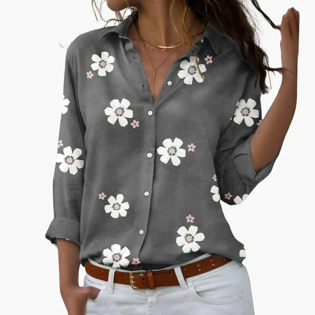 Gwyneth - Women's Daisy Print Button Down Blouse - photo 1
