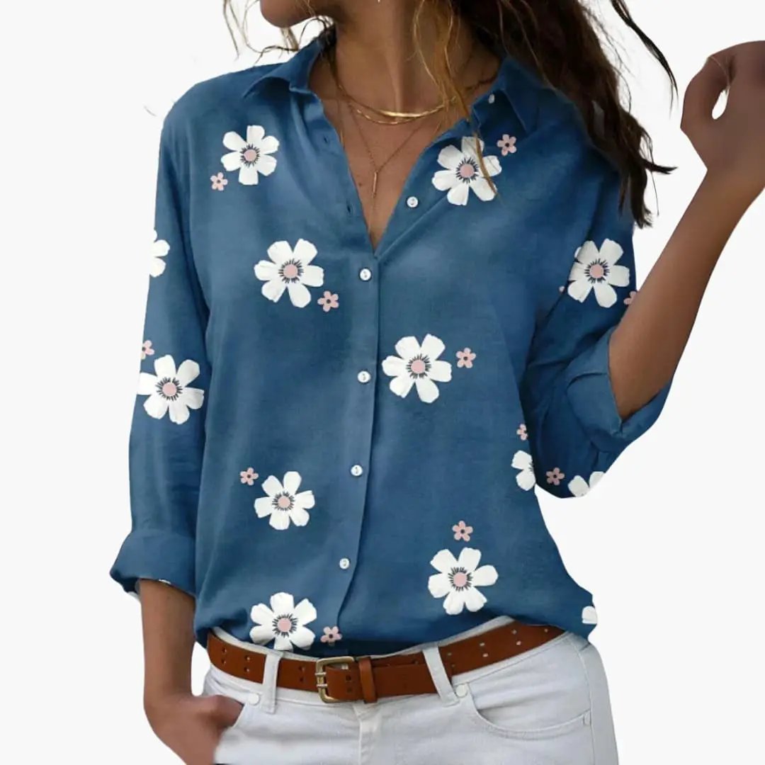Gwyneth - Women's Daisy Print Button Down Blouse - photo 4