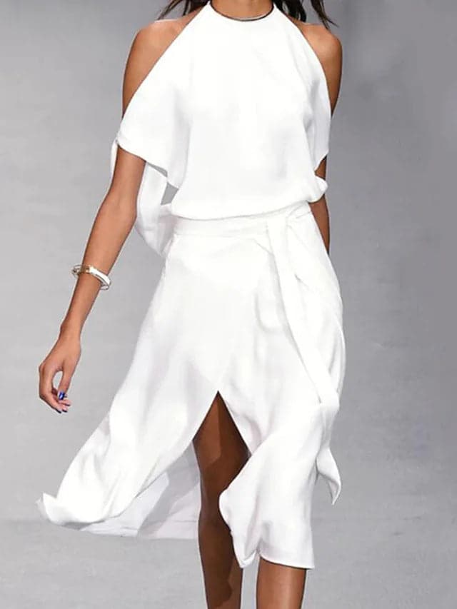 Hallie - Women's Off Shoulder Midi Dress with Fluid Cut - photo 3