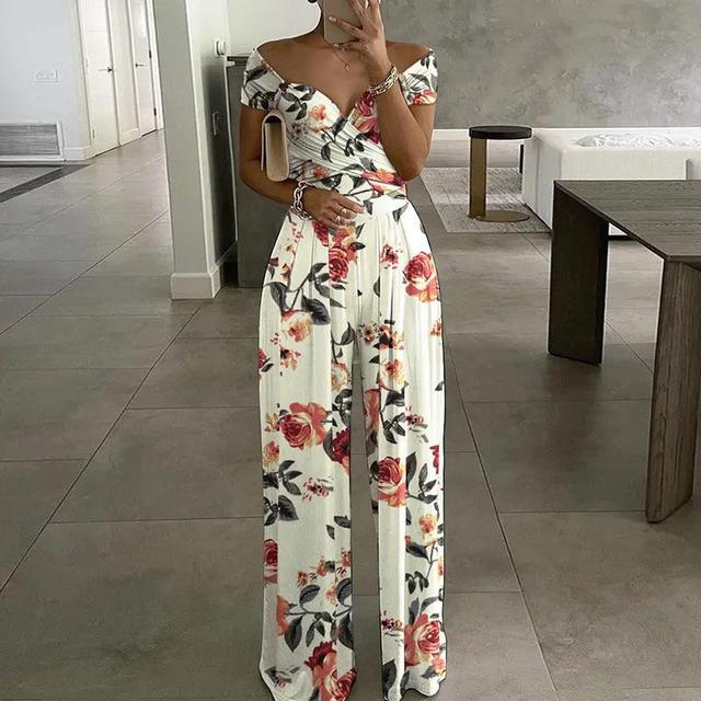 Harmony - Women's Off Shoulder Printed Wide Leg Jumpsuit - photo 1