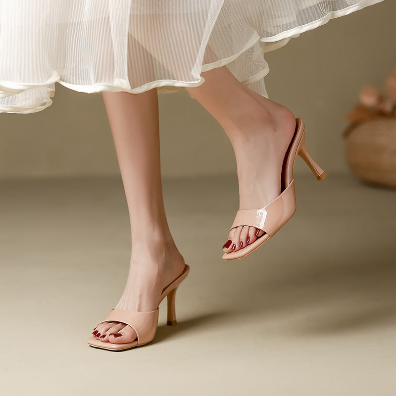 Hazel - Women's Square Toe Slip-On Heeled Mules - photo 1