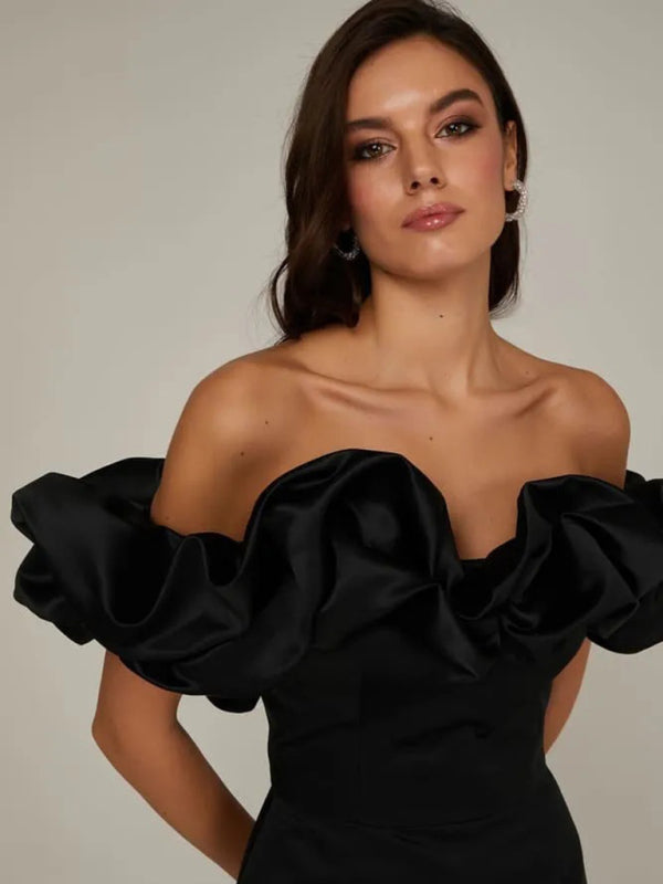 Helena - Women's Ruffled Neckline Off-Shoulder Mini Dress with Fitted Silhouette - photo 17