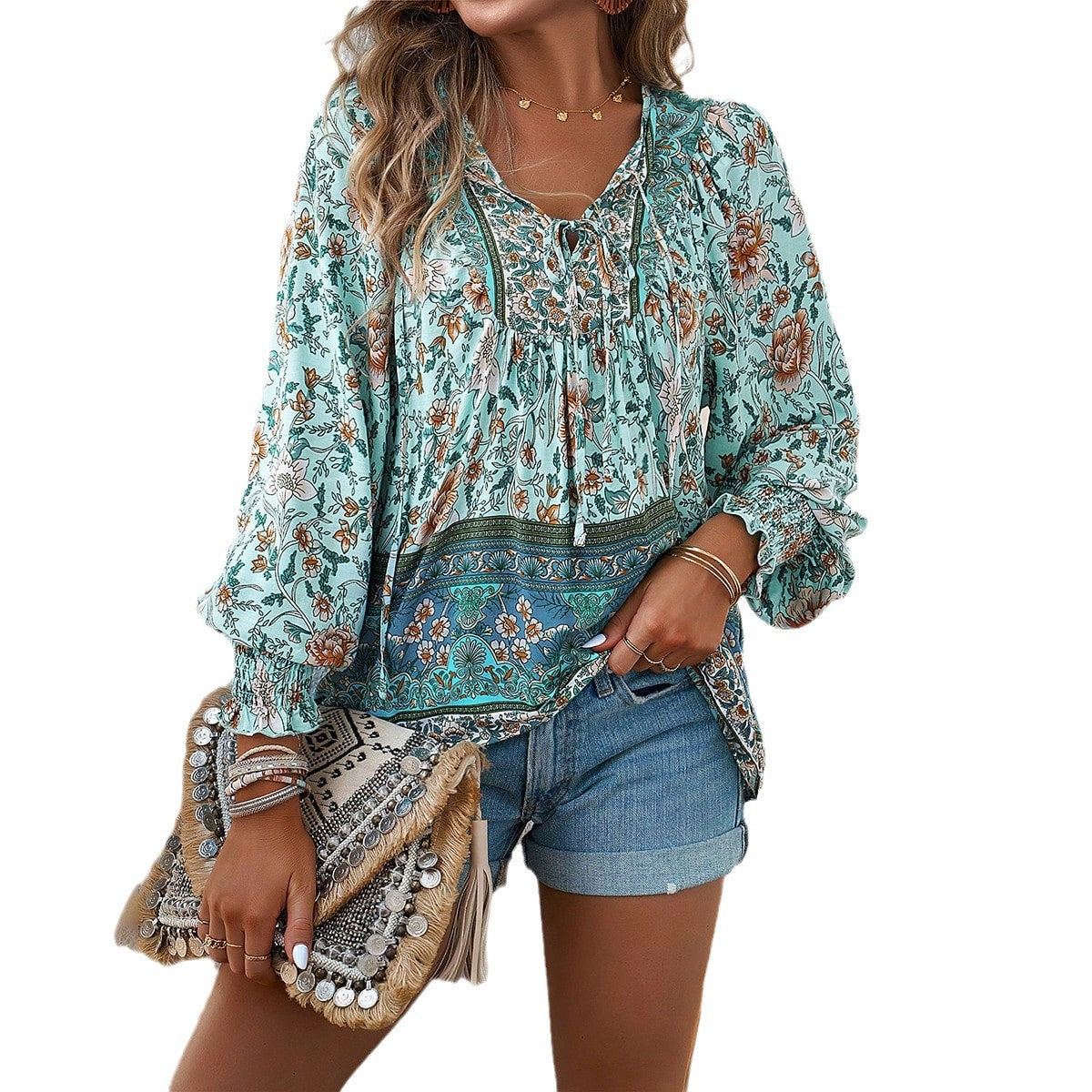 Helena - Women's Floral Tie Front Blouse - photo 7