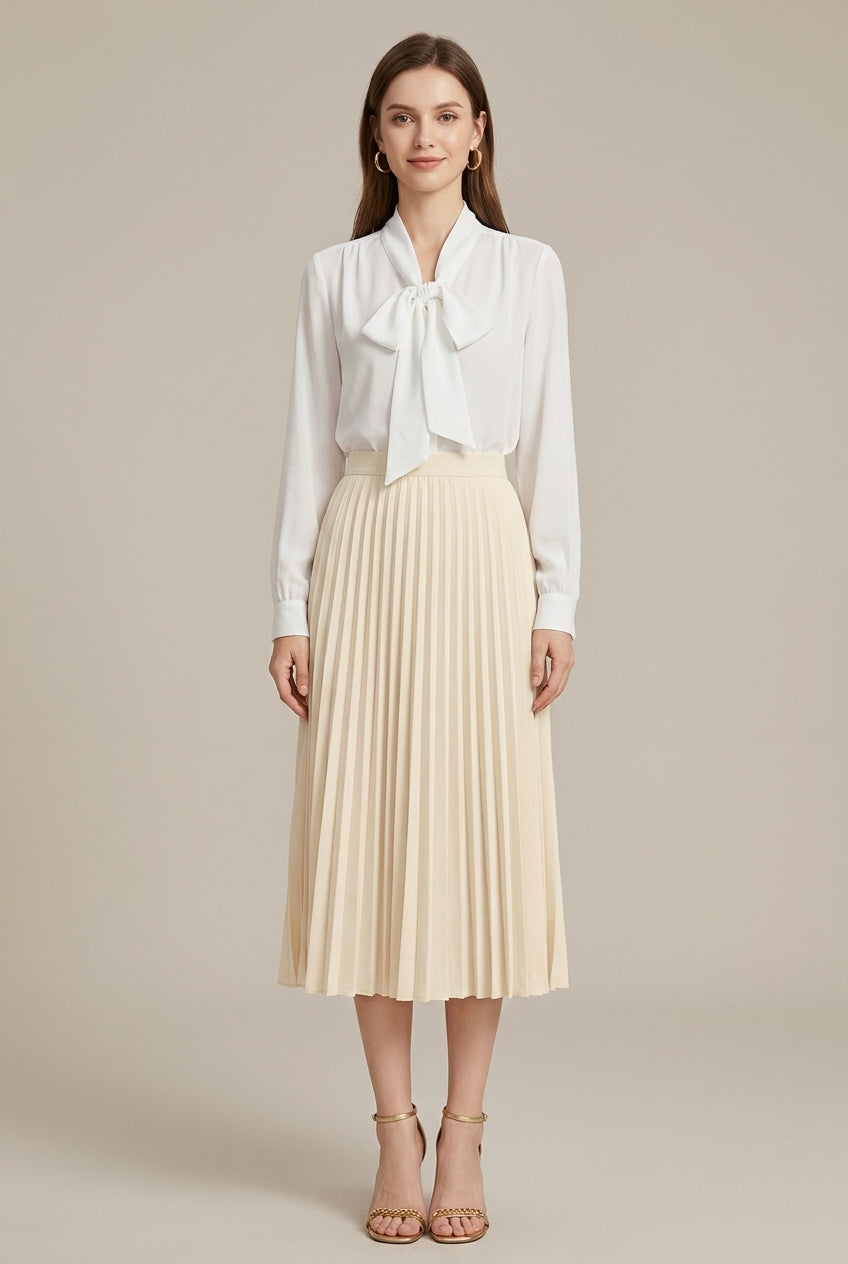 Women’s Pleated High-Waist Midi Skirt, Elegant A-Line Silhouette, Flowing Occasion Skirt