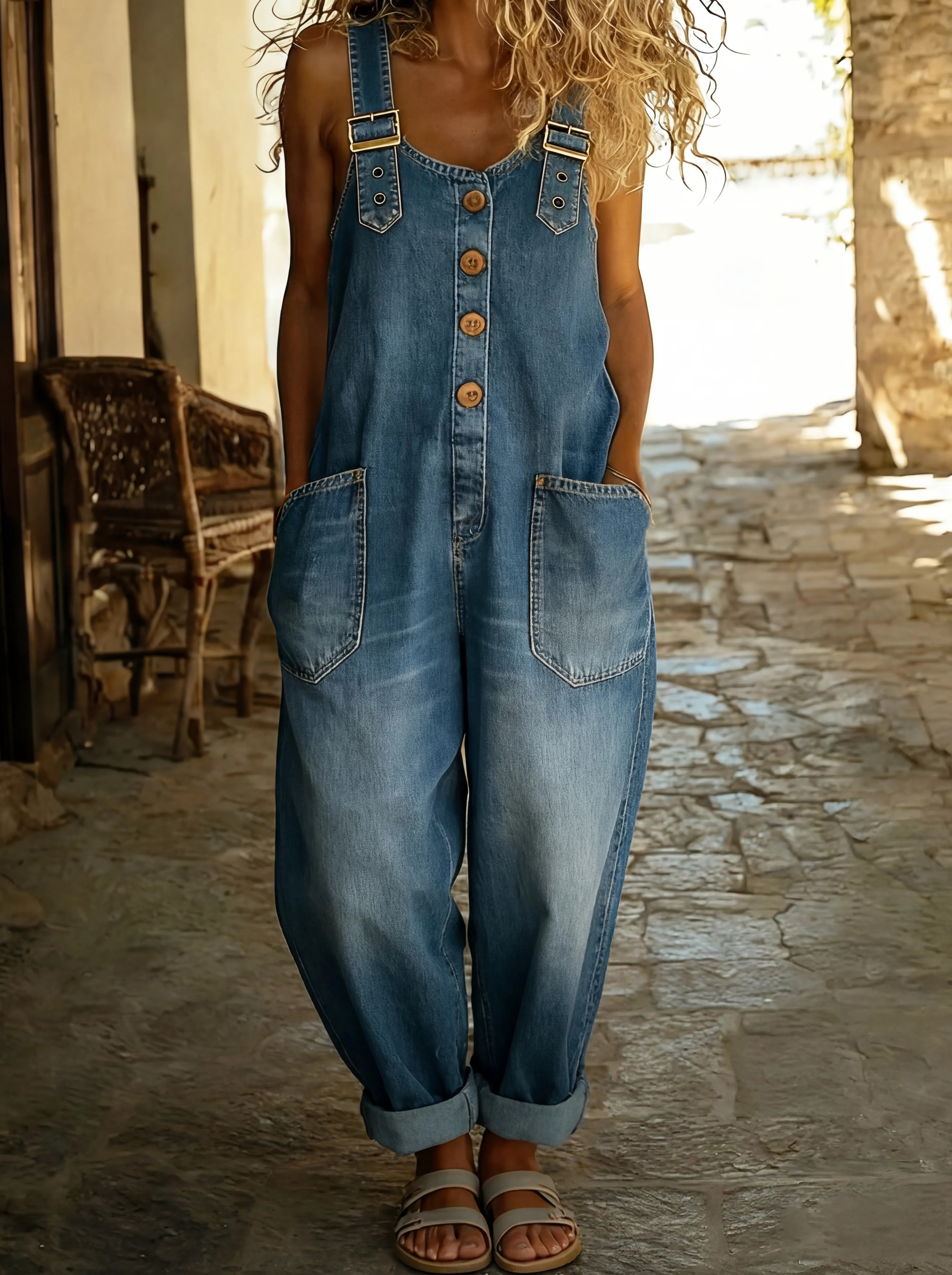 Women's Denim Dungarees with Adjustable Straps