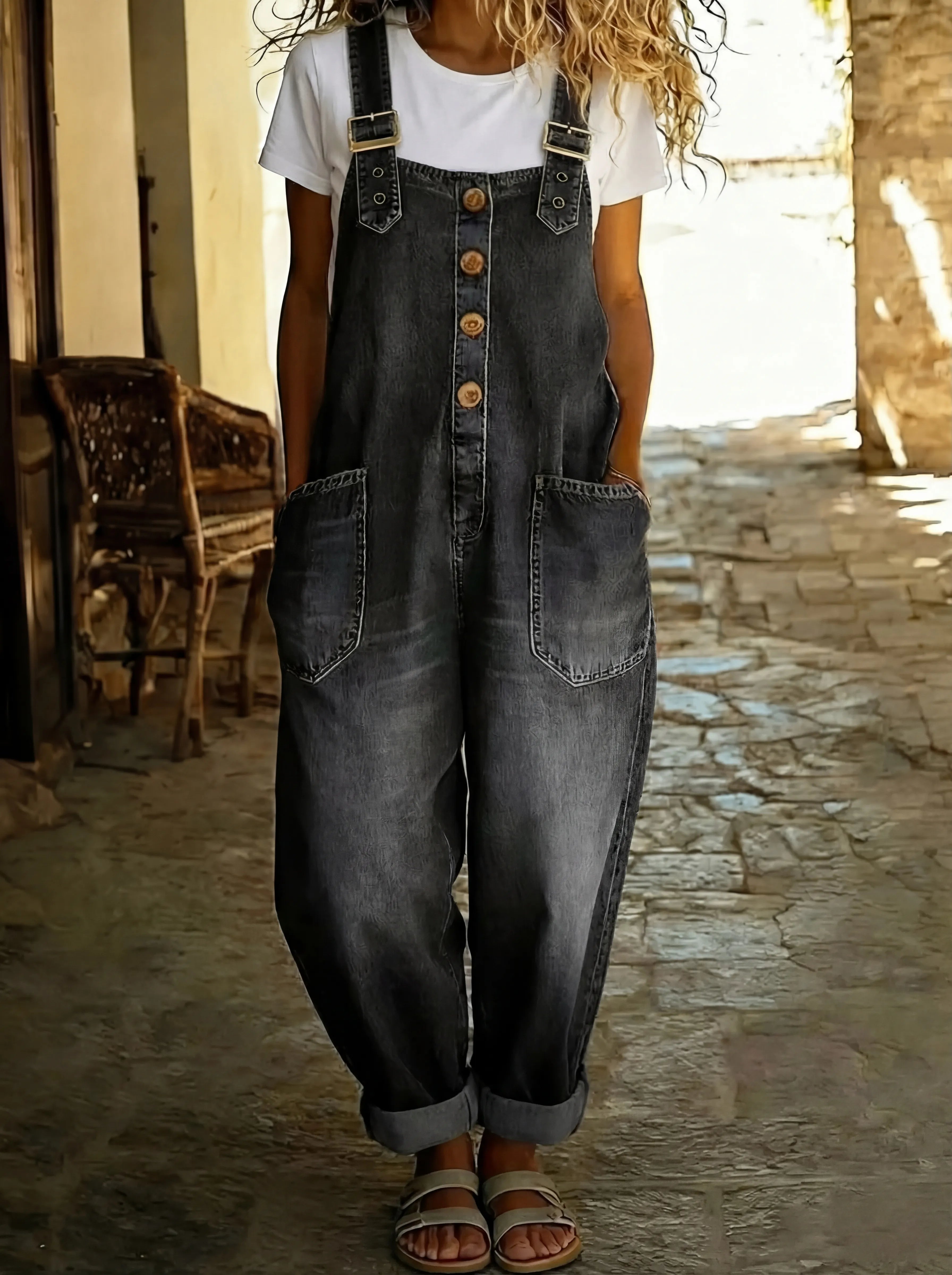 Women's Denim Dungarees with Adjustable Straps