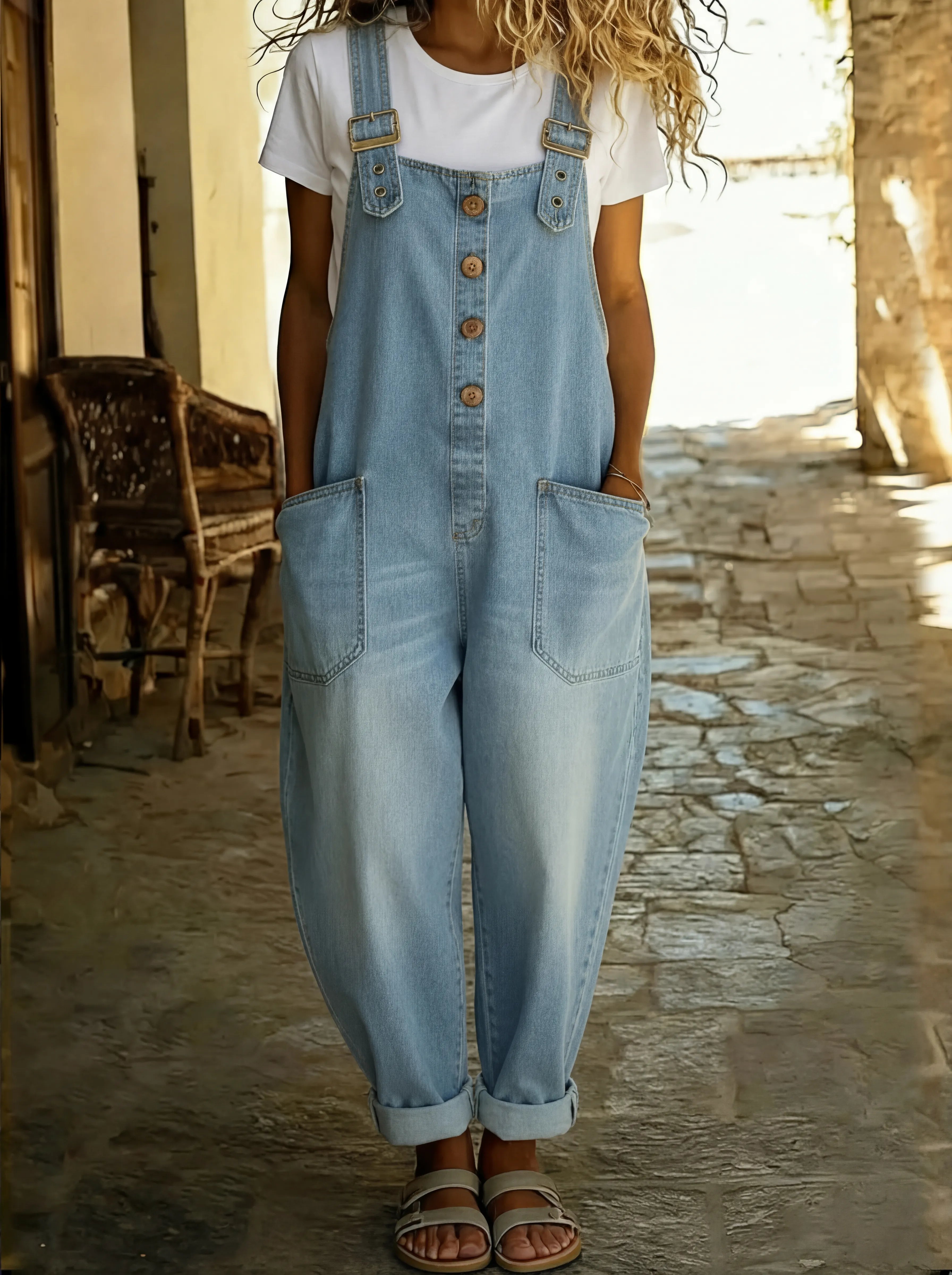 Women's Denim Dungarees with Adjustable Straps