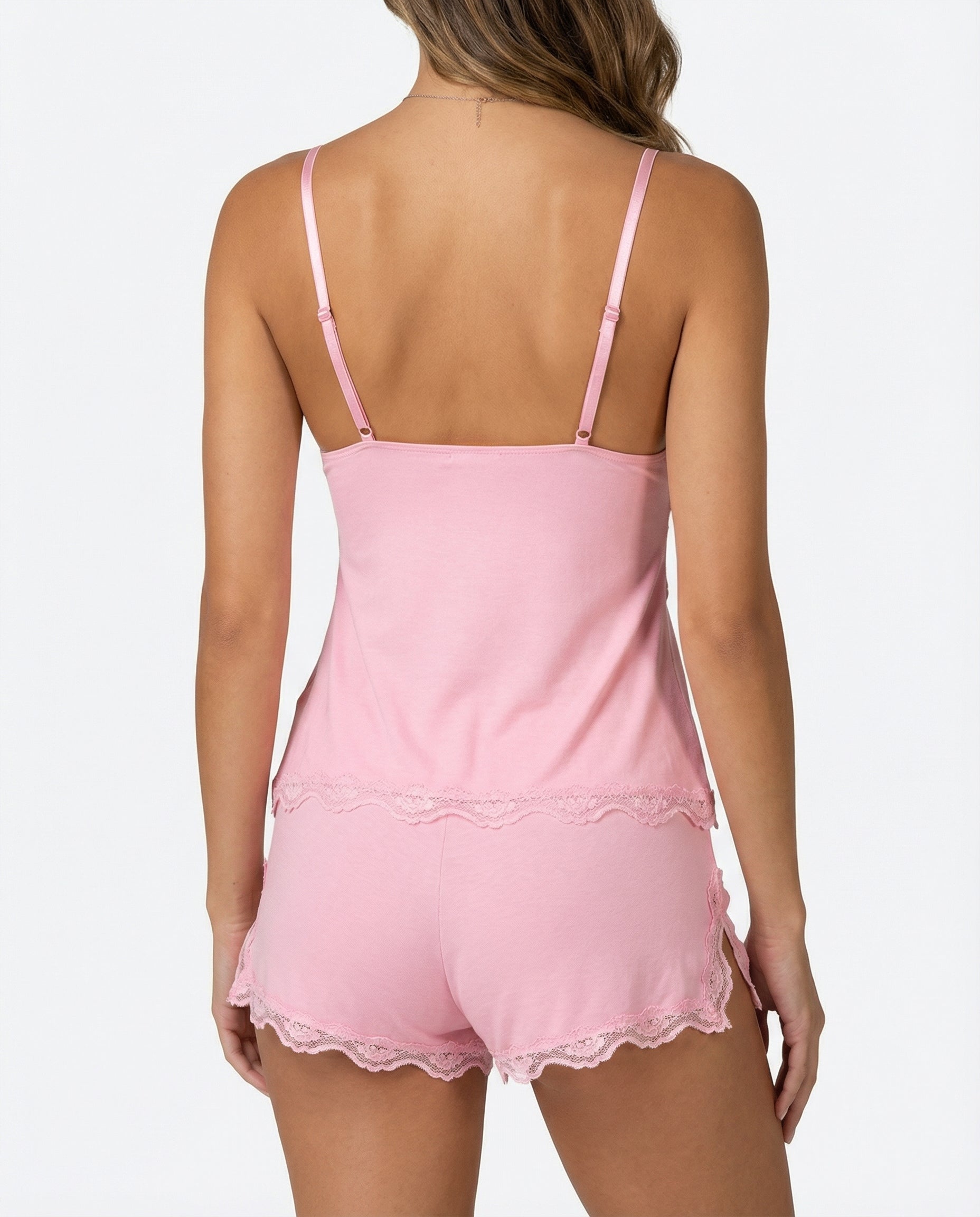 Pijama de mujer de dos piezas: top de tirantes con encaje y short