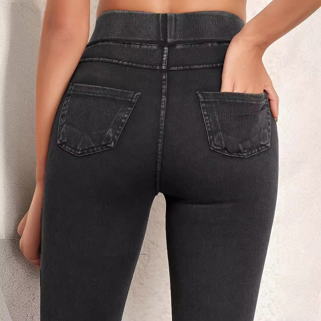 Hollis - Women's High-Waisted Leggings in Denim Finish - photo 6