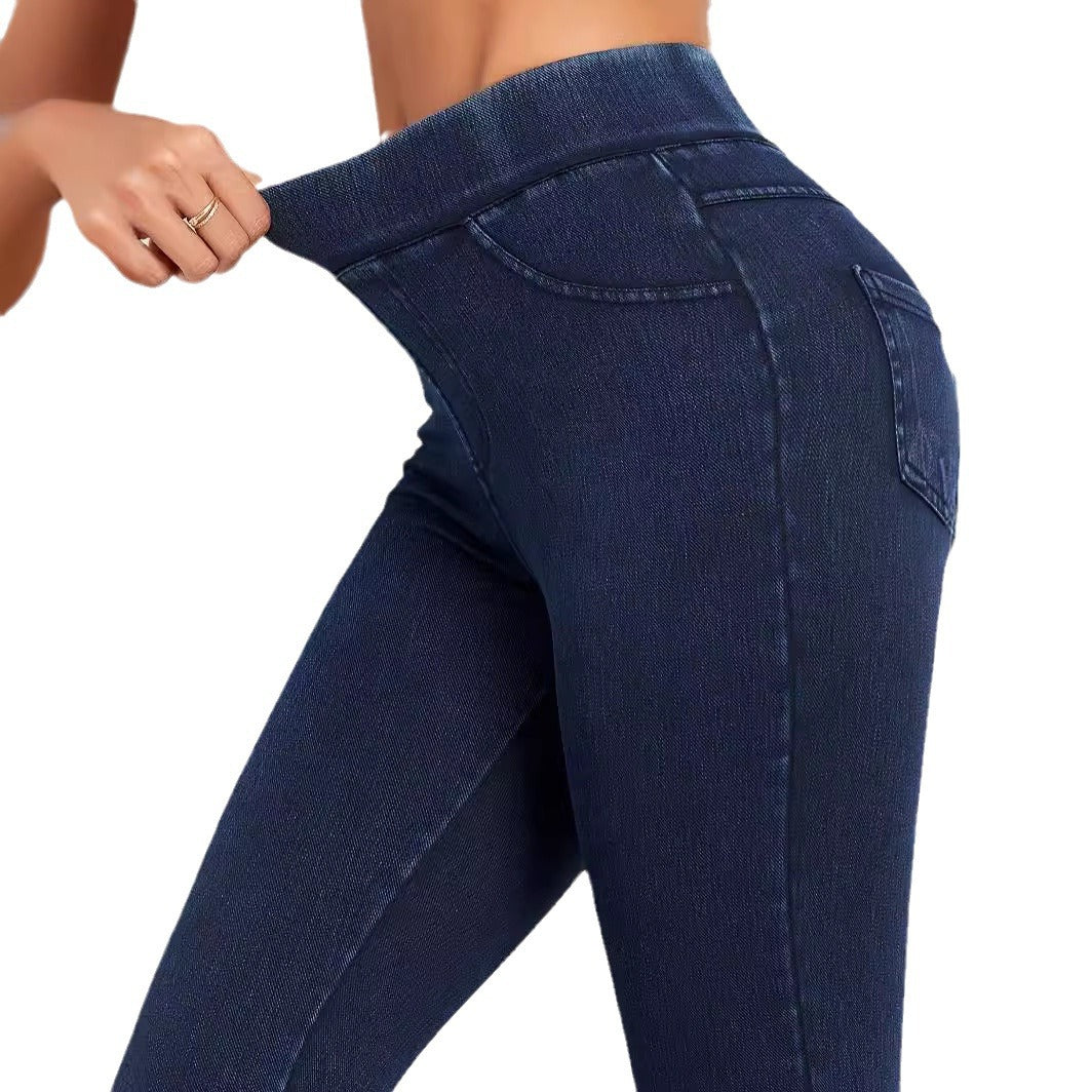 Hollis - Women's High-Waisted Leggings in Denim Finish - photo 9