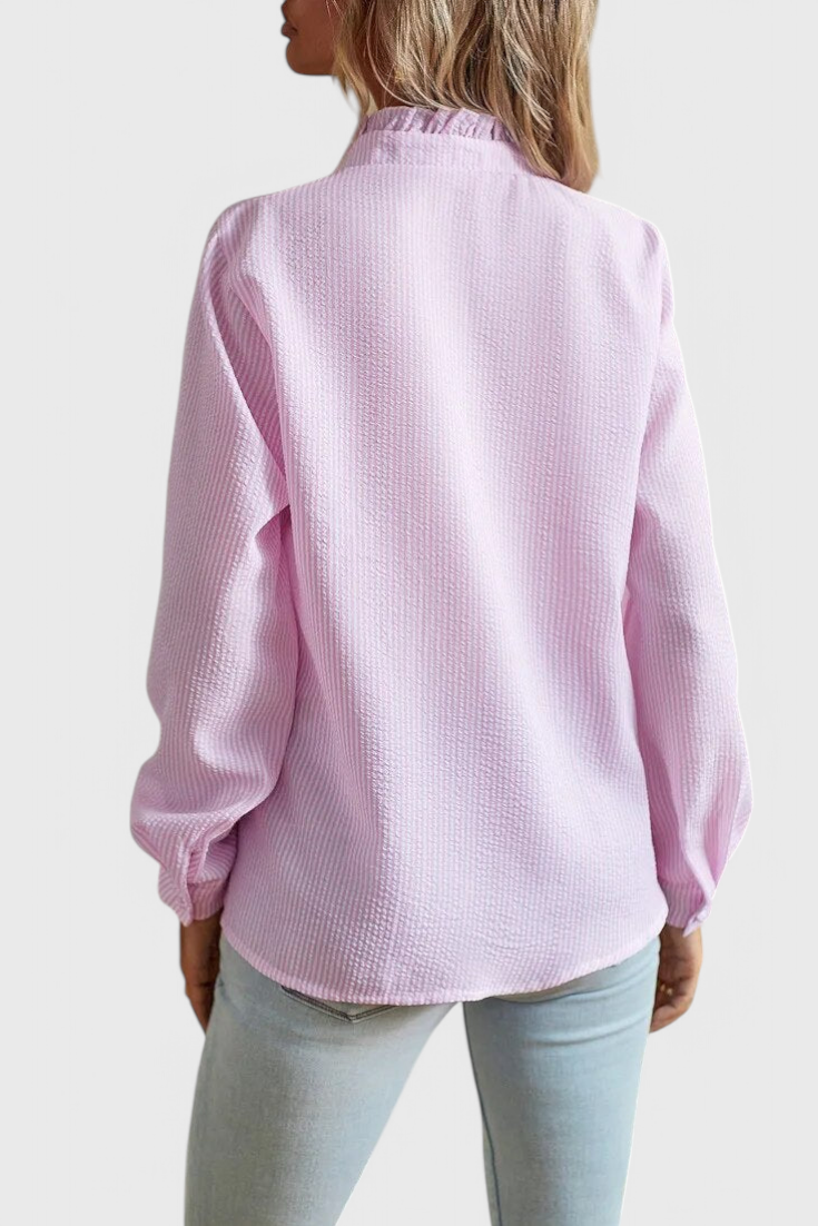 Women's Striped Shirt with Ruffle Placket
