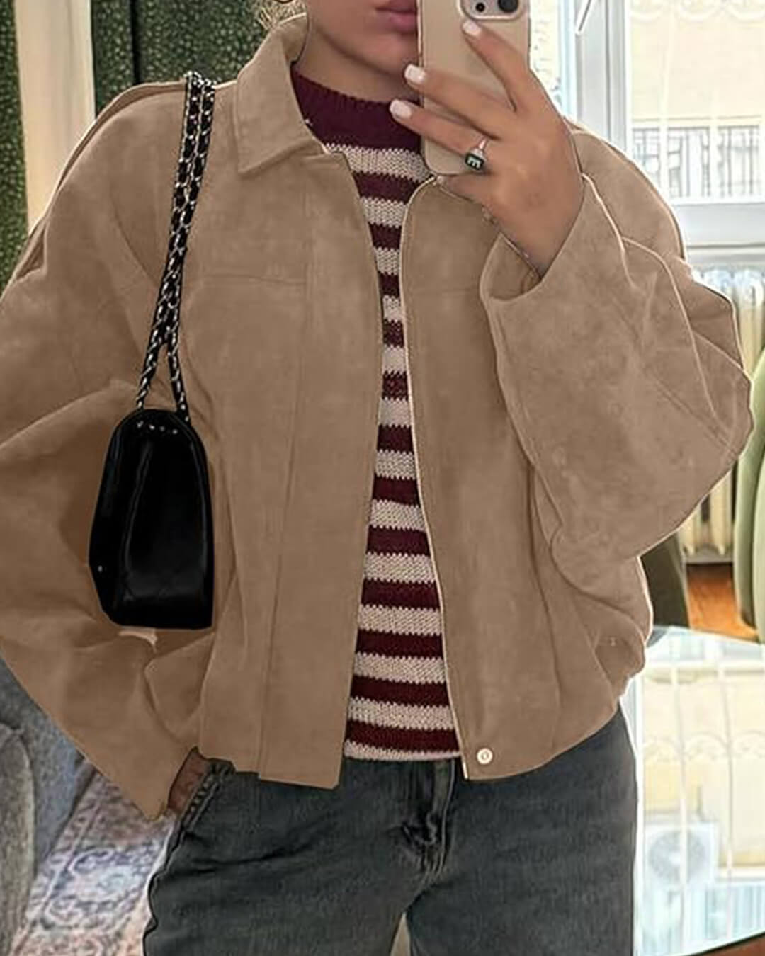 Ida - Women's Wrap Bomber Jacket with Zip Front - photo 2