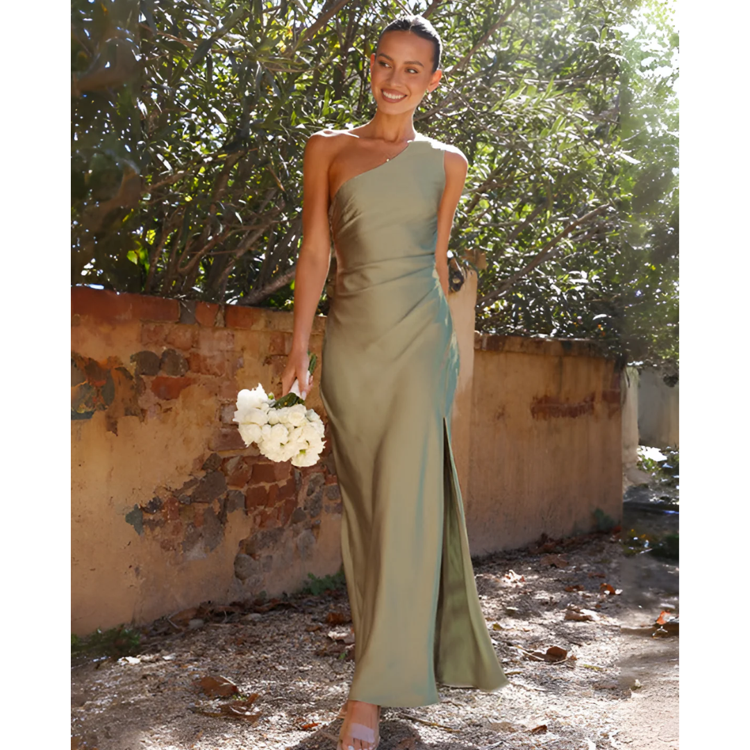 Idella - Women's One Shoulder Satin Maxi Dress with Slit - photo 1