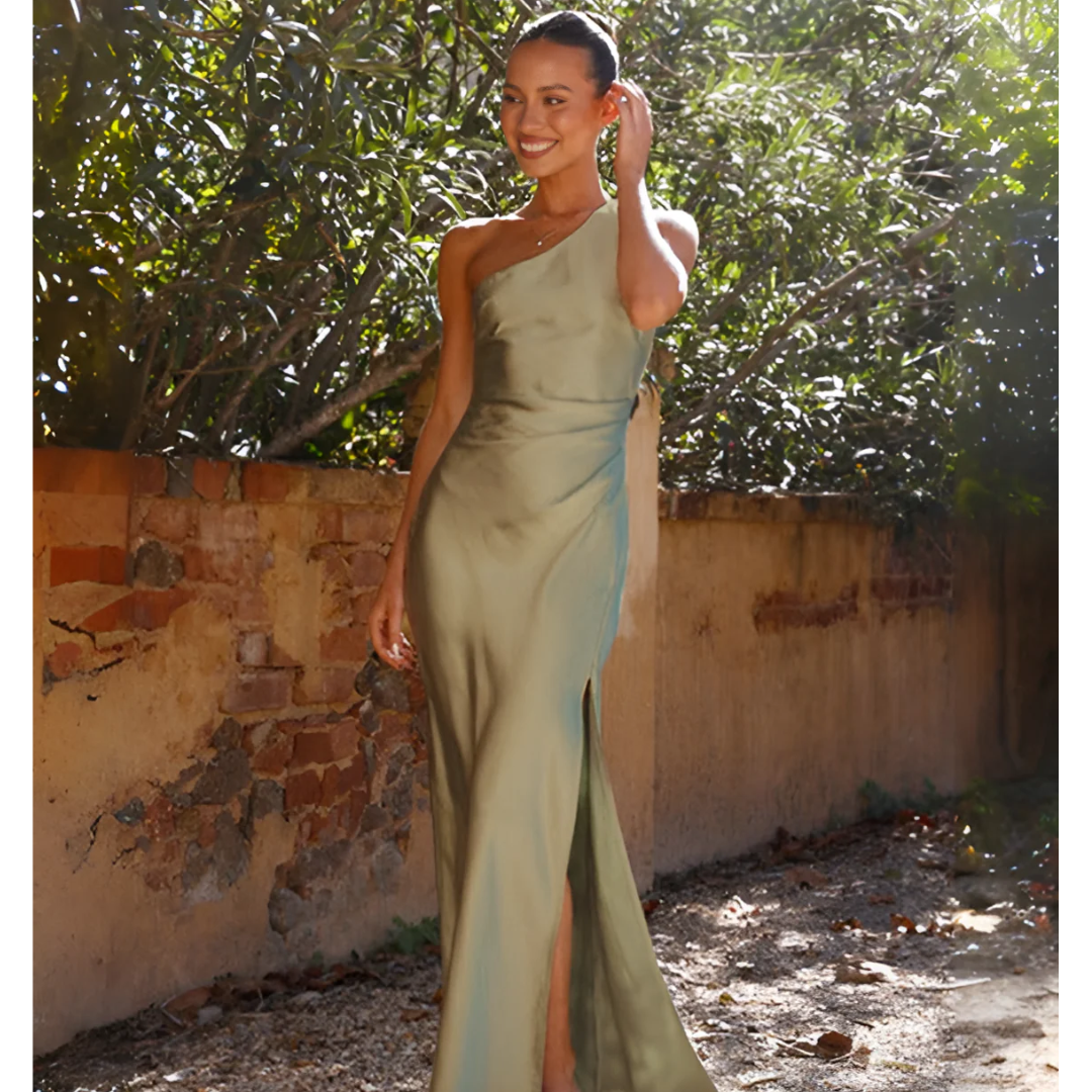 Idella - Women's One Shoulder Satin Maxi Dress with Slit - photo 2