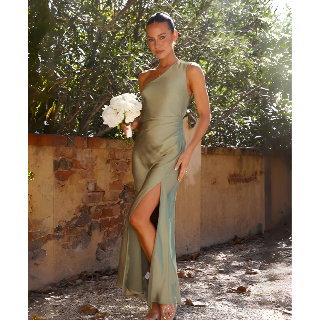 Idella - Women's One Shoulder Satin Maxi Dress with Slit - photo 4