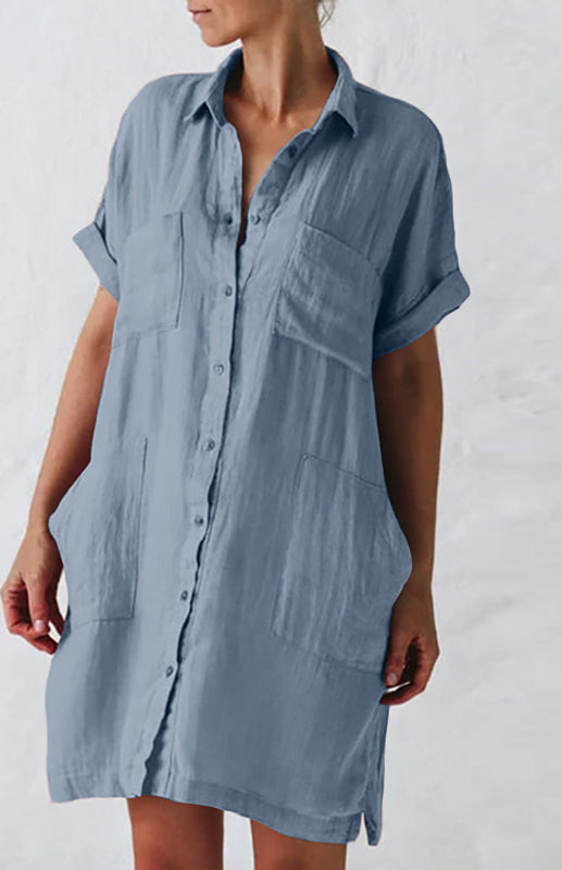 Jillian - Women's Button-Down Shirt Dress with Lapel Collar and Pockets (Plus Size Available)