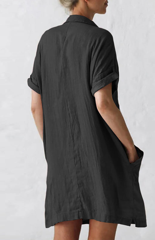 Jillian - Women's Button-Down Shirt Dress with Lapel Collar and Pockets (Plus Size Available)