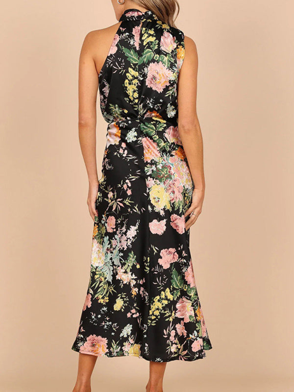 Pauline - Women's Halter Neck Midi Dress with Floral Print