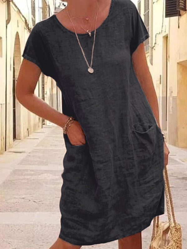 Livia - Women's Loose Fit Linen-Feel Dress with Pockets