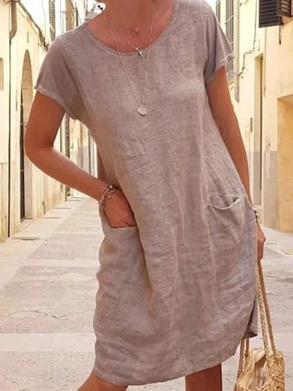 Livia - Women's Loose Fit Linen-Feel Dress with Pockets