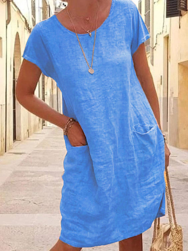 Livia - Women's Loose Fit Linen-Feel Dress with Pockets