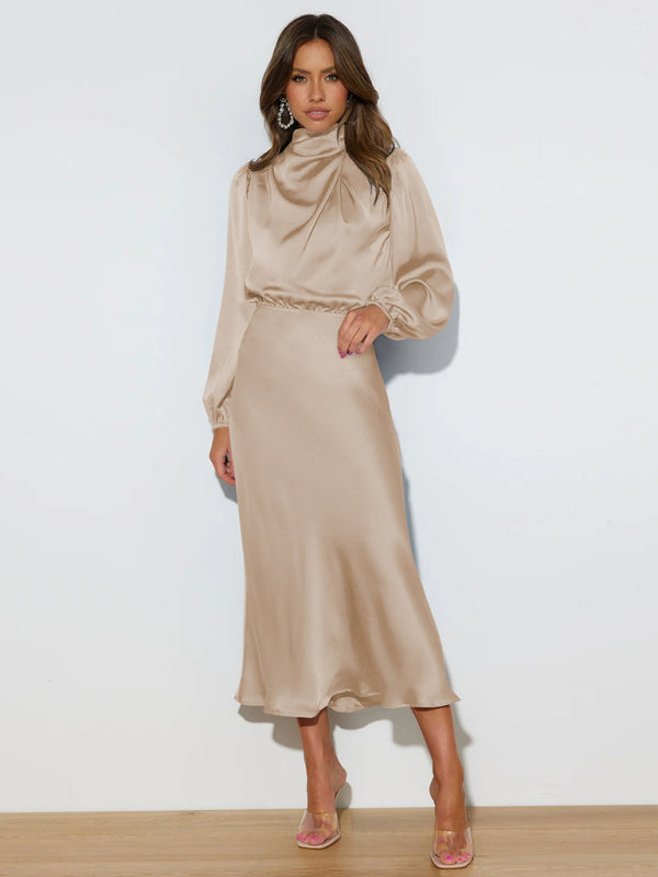 Jocelyn - Vestido largo de cuello alto y manga larga para mujer
