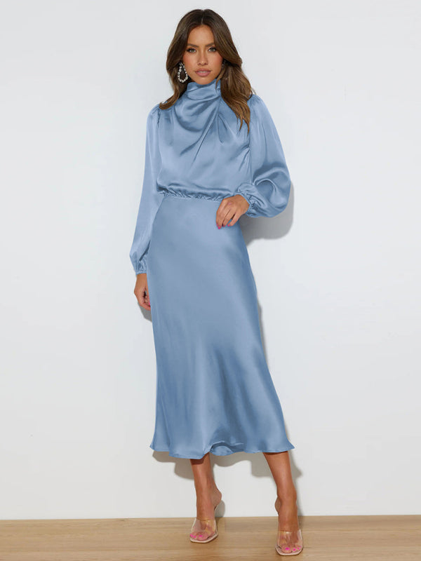 Jocelyn - Vestido largo de cuello alto y manga larga para mujer