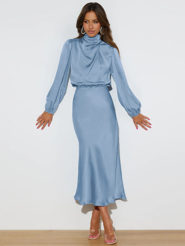 Jocelyn - Vestido largo de cuello alto y manga larga para mujer