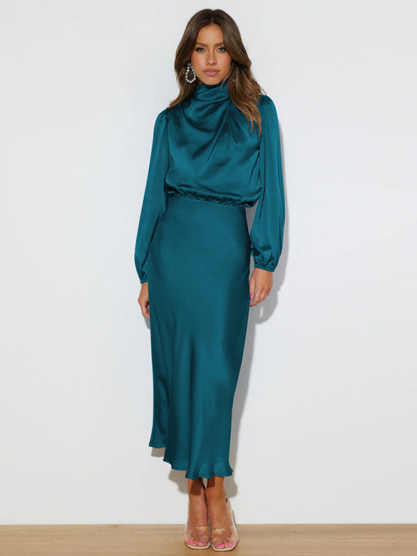 Jocelyn - Vestido largo de cuello alto y manga larga para mujer