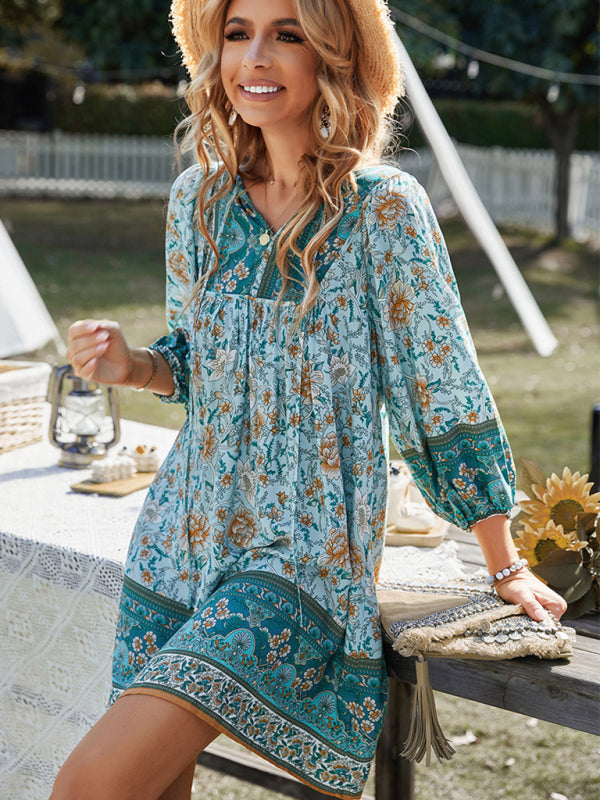 Ayla - Women's Bohemian Floral Print Mini Dress