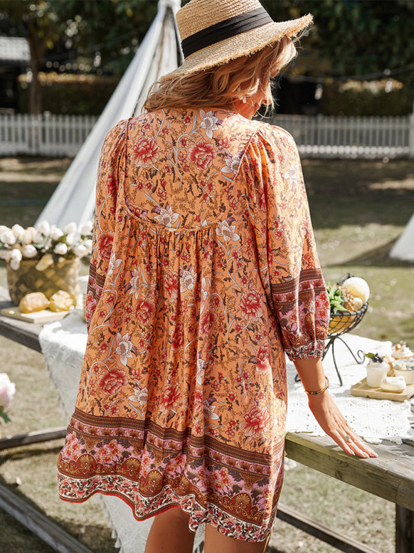 Ayla - Women's Bohemian Floral Print Mini Dress