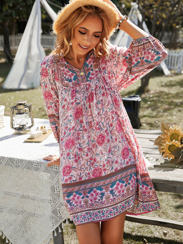 Ayla - Women's Bohemian Floral Print Mini Dress