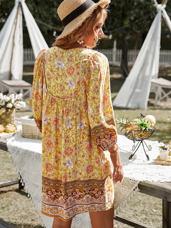 Ayla - Women's Bohemian Floral Print Mini Dress